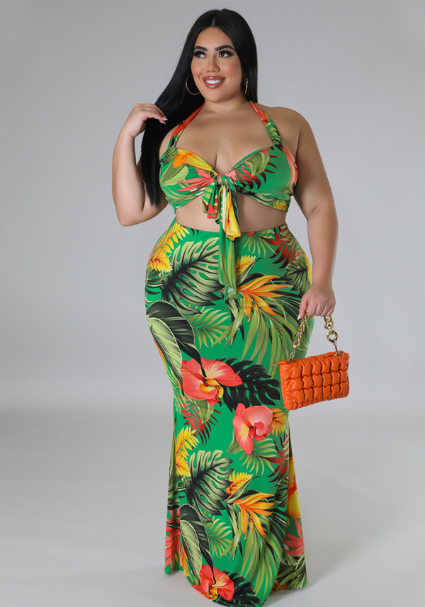 Spring Print Halter Neck Tie Dress Set