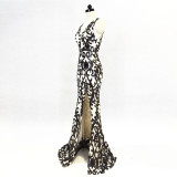 Mesh Embroidered Sequins Long Slim Mermaid Dress Women Formal Fashion Party Dress