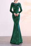 velvet Formal Party Evening Dress Winter Long Sleeve Corporate Annual Meeting Long Fishtail Party Dress