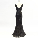 Mesh Embroidered Sequins Long Slim Mermaid Dress Women Formal Fashion Party Dress