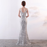 Mesh Embroidered Sequins Long Slim Mermaid Dress Women Formal Fashion Party Dress