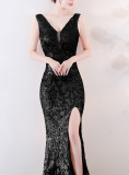 Mesh Embroidered Sequins Long Slim Mermaid Dress Women Formal Fashion Party Dress
