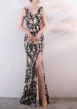 Mesh Embroidered Sequins Long Slim Mermaid Dress Women Formal Fashion Party Dress