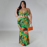 Spring Print Halter Neck Tie Dress Set