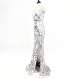 Mesh Embroidered Sequins Long Slim Mermaid Dress Women Formal Fashion Party Dress