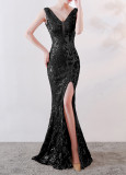 Mesh Embroidered Sequins Long Slim Mermaid Dress Women Formal Fashion Party Dress