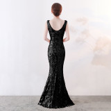 Mesh Embroidered Sequins Long Slim Mermaid Dress Women Formal Fashion Party Dress