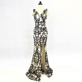 Mesh Embroidered Sequins Long Slim Mermaid Dress Women Formal Fashion Party Dress