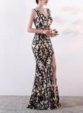 Mesh Embroidered Sequins Long Slim Mermaid Dress Women Formal Fashion Party Dress