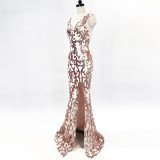 Mesh Embroidered Sequins Long Slim Mermaid Dress Women Formal Fashion Party Dress