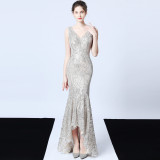 Evening dress female v-neck sexy night show party dress dinner dress
