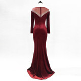velvet Formal Party Evening Dress Winter Long Sleeve Corporate Annual Meeting Long Fishtail Party Dress