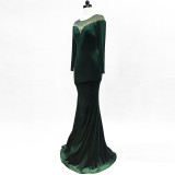 velvet Formal Party Evening Dress Winter Long Sleeve Corporate Annual Meeting Long Fishtail Party Dress