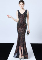 Evening dress female v-neck sexy night show party dress dinner dress