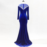 velvet Formal Party Evening Dress Winter Long Sleeve Corporate Annual Meeting Long Fishtail Party Dress