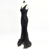 Mesh Embroidered Sequins Long Slim Mermaid Dress Women Formal Fashion Party Dress