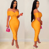 Women Solid Pleated Sleeveless Strapless Maxi Dress