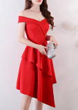 Evening Dress Winter Short Formal Party Dress Women'S Fashion Off Shoulder Solid Irregular Bridesmaid Dress