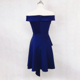Evening Dress Winter Short Formal Party Dress Women'S Fashion Off Shoulder Solid Irregular Bridesmaid Dress