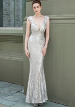 Sequin Fishtail Long Dress Elegant Formal Party Evening Dress