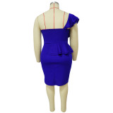 Spring Summer Plus Size Fashion Casual Ruffled Slit One Shoulder Bodycon Slit Dress