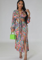 Fashion Spring Casual Print Long Sleeve Two-Piece Women'S Skirt Set