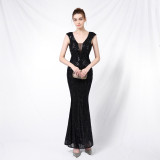 Sequin Fishtail Long Dress Elegant Formal Party Evening Dress