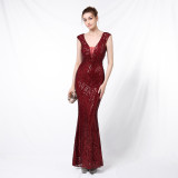 Sequin Fishtail Long Dress Elegant Formal Party Evening Dress