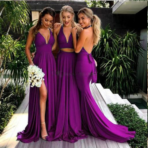 Straps Deep V Sexy Backless Long Dress Bridesmaid Dresses