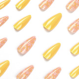 Manicure Patch Wear Nail Yellow Powder Floret Nail Sticker Press On Nails False Nail Designer  Detachable Faux Ongles Artificial Nails