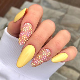 Manicure Patch Wear Nail Yellow Powder Floret Nail Sticker Press On Nails False Nail Designer  Detachable Faux Ongles Artificial Nails