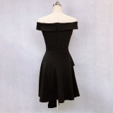 Evening Dress Winter Short Formal Party Dress Women'S Fashion Off Shoulder Solid Irregular Bridesmaid Dress