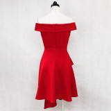 Evening Dress Winter Short Formal Party Dress Women'S Fashion Off Shoulder Solid Irregular Bridesmaid Dress