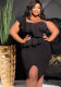 Spring Summer Plus Size Fashion Casual Ruffled Slit One Shoulder Bodycon Slit Dress