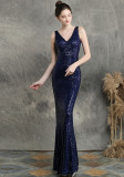 Women Elegant Sequined Slim Formal Party Maxi Mermaid Evening Dress
