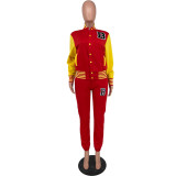 Women Letter Baseball Jacket and Pant Two-Piece Set