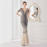 Plus Size Women Sequined Formal Party Maxi Evening Dress