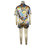 Women'S Clothes Printed Short Sleeve Shirt Shorts Set Two Piece Set