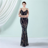 Plus Size Women Sequined Formal Party Maxi Evening Dress