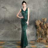 Women Elegant Sequined Slim Formal Party Maxi Mermaid Evening Dress