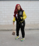 Women Letter Baseball Jacket and Pant Two-Piece Set