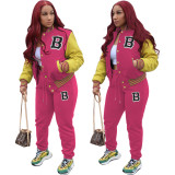 Women Letter Baseball Jacket and Pant Two-Piece Set