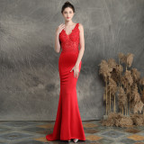 Women Elegant Appliquéd Beaded Formal Party Maxi Mermaid Evening Dress