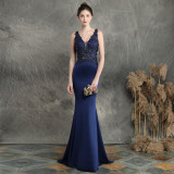 Women Elegant Appliquéd Beaded Formal Party Maxi Mermaid Evening Dress