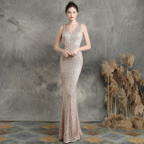 Women Elegant Sequined Slim Formal Party Maxi Mermaid Evening Dress