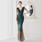 Plus Size Women Sequined Formal Party Maxi Evening Dress
