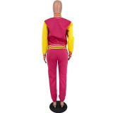 Women Letter Baseball Jacket and Pant Two-Piece Set