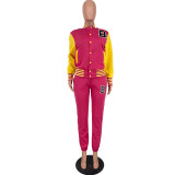 Women Letter Baseball Jacket and Pant Two-Piece Set