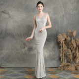 Women Elegant Sequined Slim Formal Party Maxi Mermaid Evening Dress