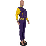 Women Letter Baseball Jacket and Pant Two-Piece Set